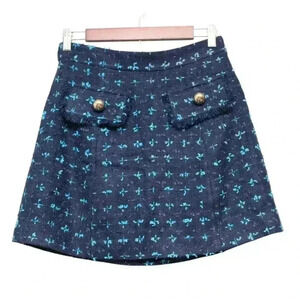 STS Sail To Sable Mini Skirt Size 0 Textured Tweed Navy Blue Academia Preppy